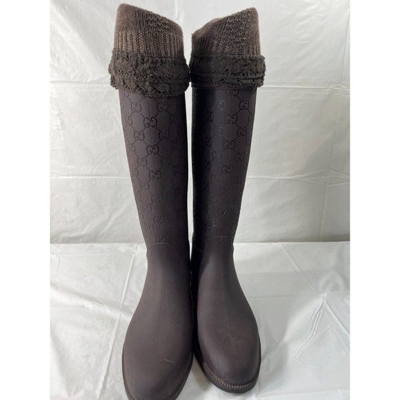 Authentic Gucci Vintage GG Monogram Rain Boots Brown Size 6 - Picture 16 of 16